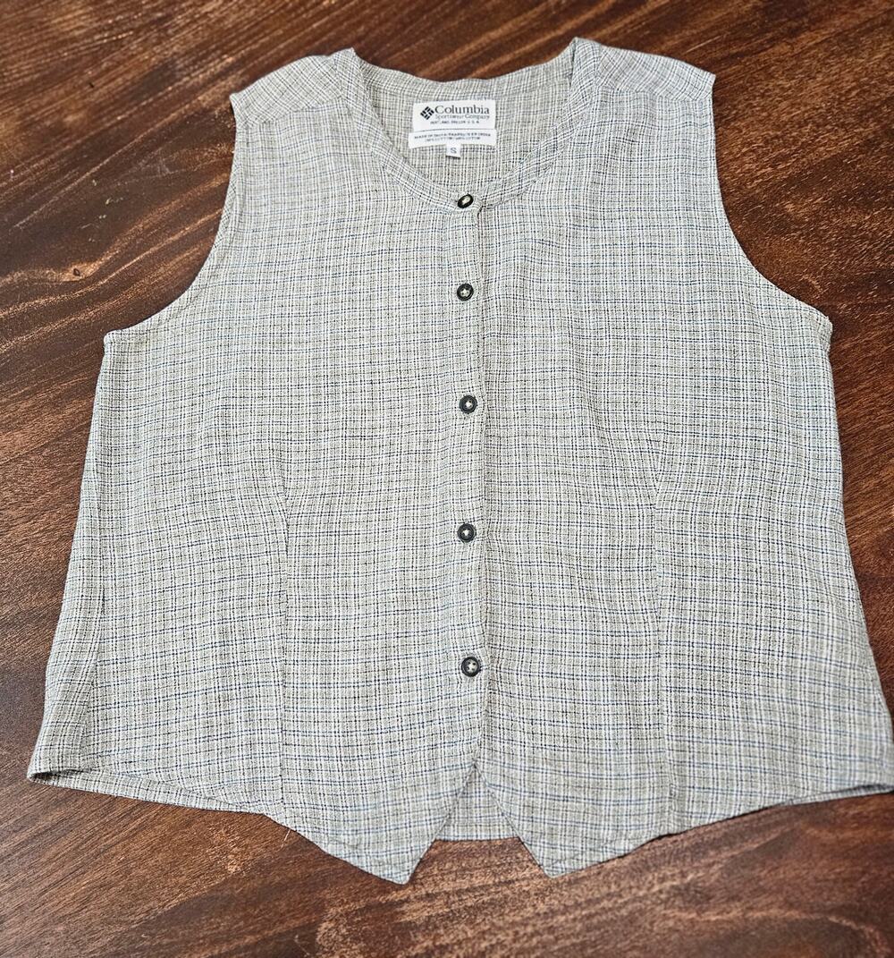 Columbia Vintage 90s Grid Print Vest S Gray Black White Button Gorpcore